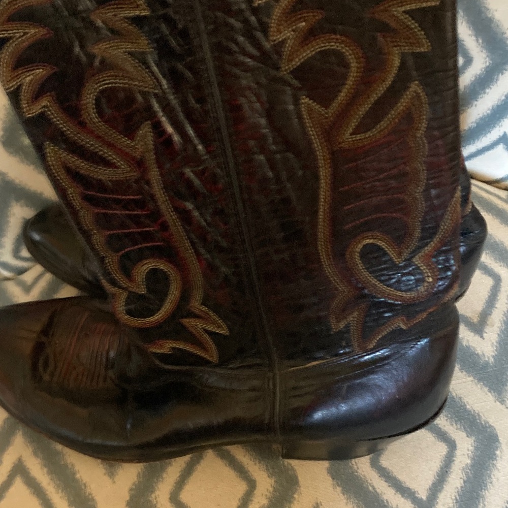 Laredo Embroidered Black Leather Western Cowboy Boots 12EE - Picture 3 of 6